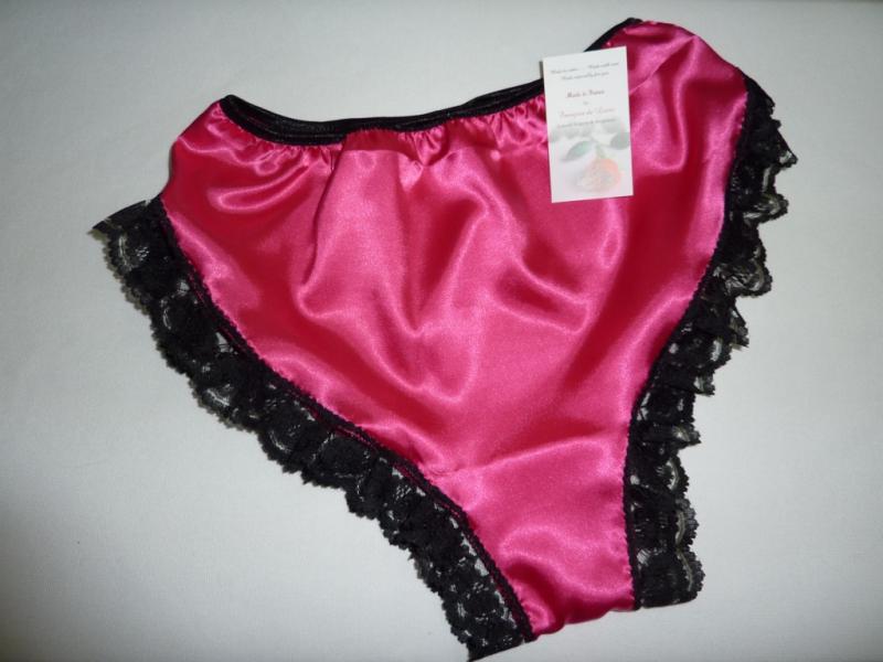 Hot Pink satin and black lace  Hi cut French kni...